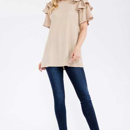 Celeste Full Size Ruffle Layered Short Sleeve Texture Top