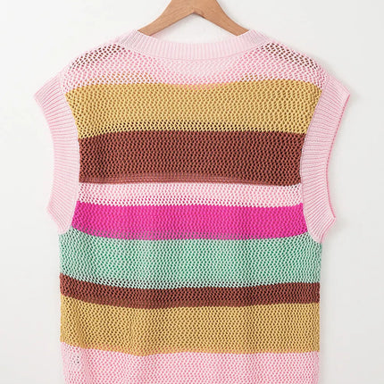 Color Block Round Neck Cap Sleeve Knit Top