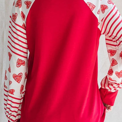 Heart Printed Round Neck Long Sleeve T-Shirt