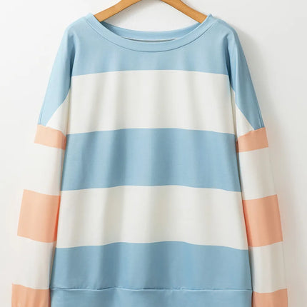 Contrast Color Block Round Neck Long Sleeve Top