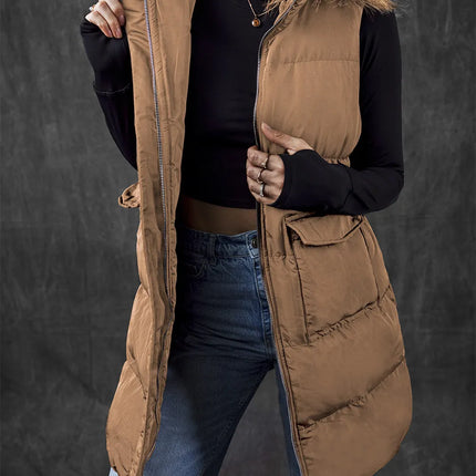 Pocketed Zip Up Vest Coat