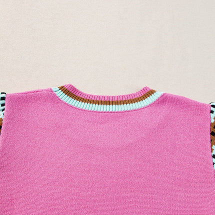 Contrast Round Neck Short Sleeve Knit Top