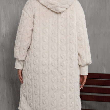 Plus Size Open Front Hooded Plush Coat