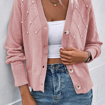 Pearl Trim Button Up Cardigan