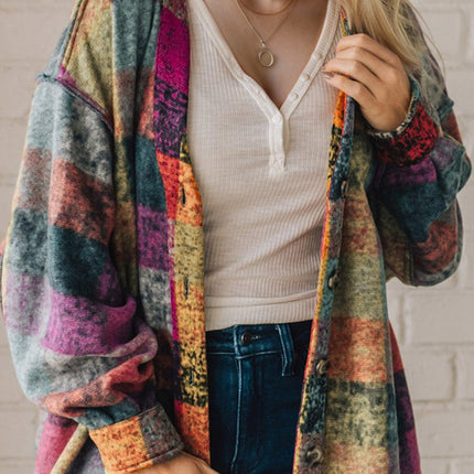 Double Take Full Size Exposed Seam Button Up Fleece Shacket - Vickie Lynn's