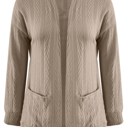 Full Size Textured Open Front Long Sleeve Cardigan