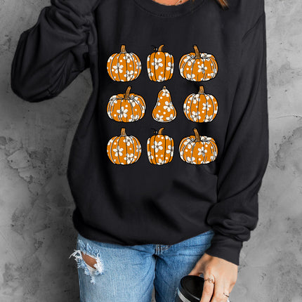 Pumpkin Round Neck Long Sleeve Sweatshirt