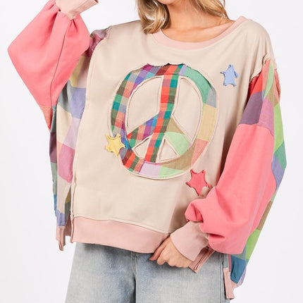 SAGE + FIG Full Size Contrast Peace Patch Dropped Shoulder Sweatshirt