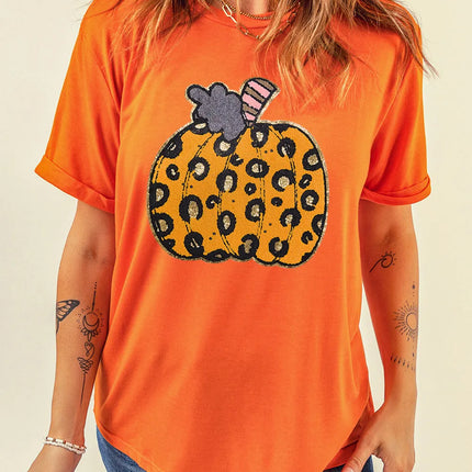 Pumpkin Round Neck Short Sleeve T-Shirt