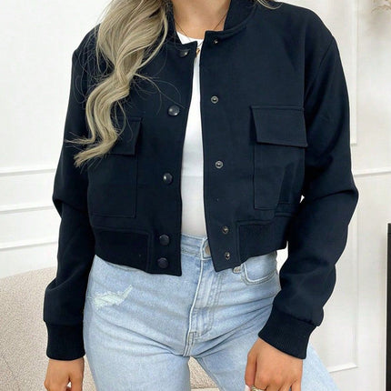 Pocketed Snap Down Baseball Collar Jacket