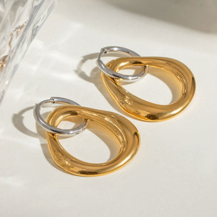 18K Gold-Plated Stainless Steel Contrast Asymmetrical  Earrings