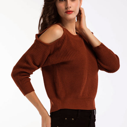 Double Take Round Neck Cold-Shoulder Ribbed Sweater