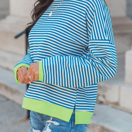 Perfee Striped Round Neck Long Sleeve Sweatshirt