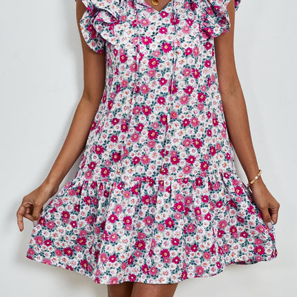 Tied Floral Cap Sleeve Mini Dress