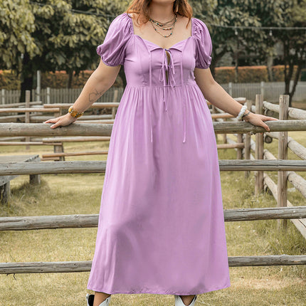 Plus Size Tie Neck Short Sleeve Dress