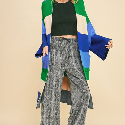 Davi & Dani Color Block Kimono Sleeve Open Front Cardigan