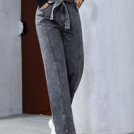 Tied Straight Leg Jeans with Pockets