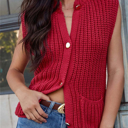 Button Down Sweater Vest with Pockets