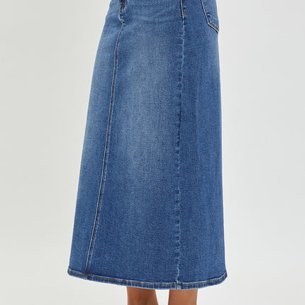 RISEN High Rise Back Slit Denim Skirt