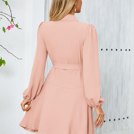 Surplice Tie Waist Long Sleeve Mini Dress