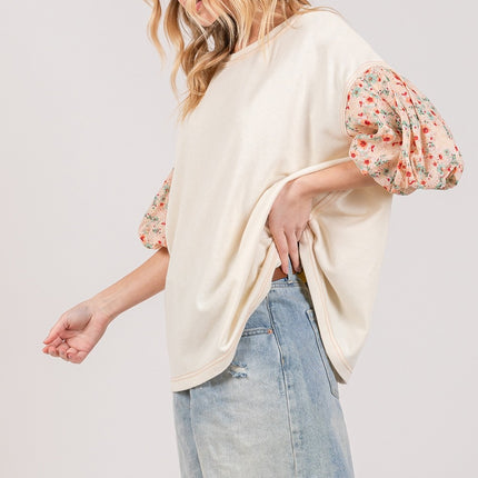 SAGE + FIG Round Neck Bubble Sleeve Oversize Top