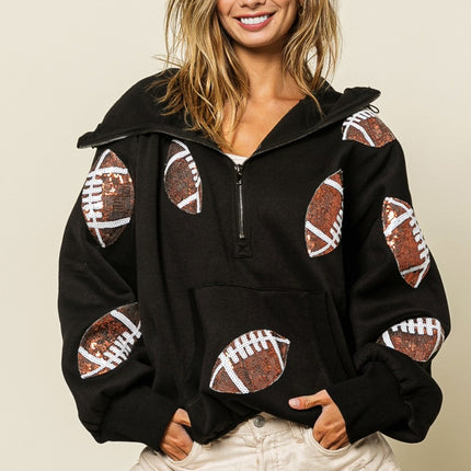 BiBi Sequin Football Half Zip Hoodie