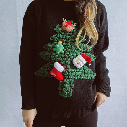 Christmas Tree Round Neck Long Sleeve Sweater