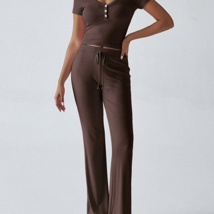 Devine Short Sleeve Top and Drawstring Pants Set