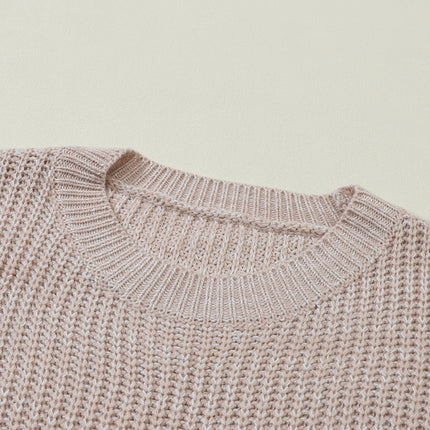 Cable-Knit Round Neck Dropped Shoulder Sweater