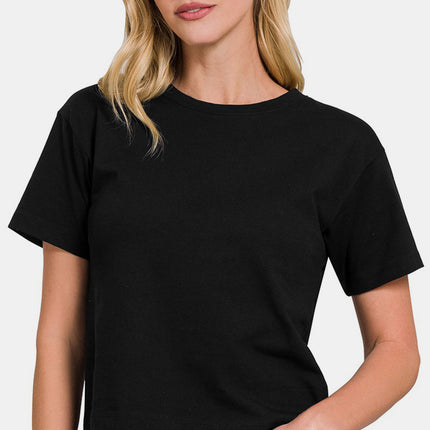 Zenana Round Neck Short Sleeve Cropped T-Shirt