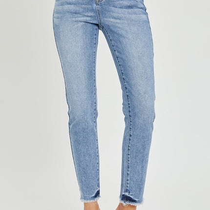 RISEN Full Size High Rise Frayed Hem Skinny Jeans