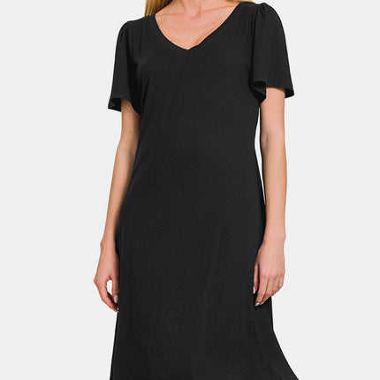 Zenana V-Neck Short Sleeve Dress