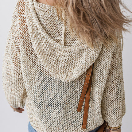 Openwork Dropped Shoulder Hooded Knit Top - Vickie Lynn's