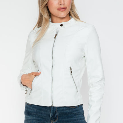 Snobbish PU Leather Zip Up Jacket with Pockets