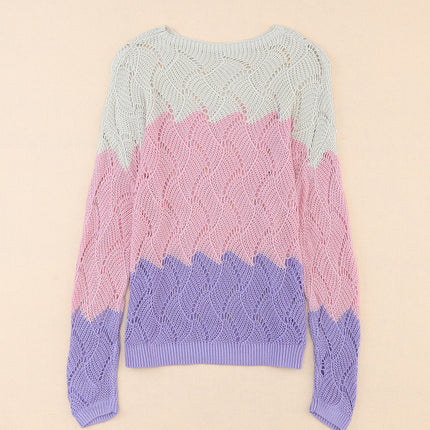 Color Block Hollow Boat Neck Sweater