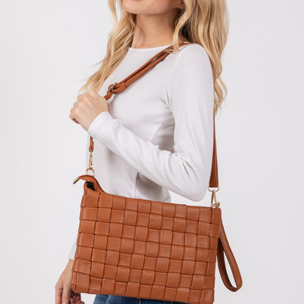 Fame Faux Leather Basket Weave  Crossbody Bag