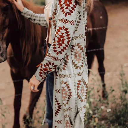 Geometric Open Front Long Sleeve Cover Up - Vickie Lynn's