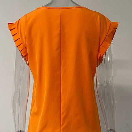 Ruffled Round Neck Cap Sleeve Blouse