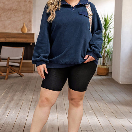 Plus Size Quarter Snap Long Sleeve Sweatshirt