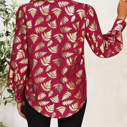 Printed Notched Long Sleeve Shirt