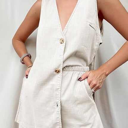 Full Size Button Up Top and Shorts Set