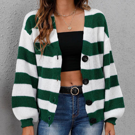 Striped Button Up Long Sleeve Sweater