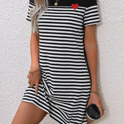 Striped Round Neck Short Sleeve Mini Tee Dress