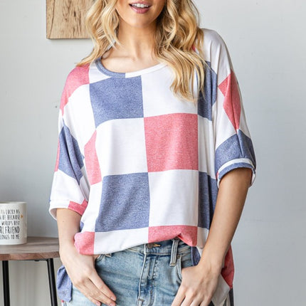 HOPELY Checkered Round Neck Half Sleeve T-Shirt
