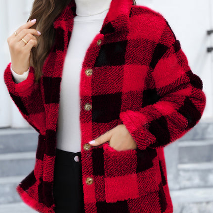 Button Up Drop Shoulder Fuzzy Jacket