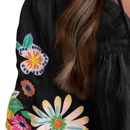 Embroidered Tie Neck Half Sleeve Blouse