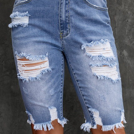 Distressed Frayed Hem Denim Bermuda Shorts