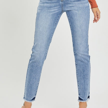 RISEN Full Size High Rise Frayed Hem Skinny Jeans