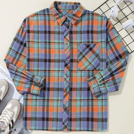 Plaid Collared Neck Long Sleeve Shirt