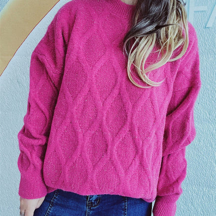 Diamond Round Neck Long Sleeve Sweater